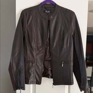 Mo-Ka Women's Dark Brown Faux Leather Zip-Front Jacket